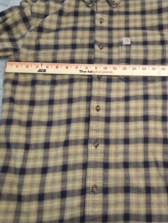Carhartt Men’s Tan and Black Plaid Button-Down Flannel Size S - Picture 4 of 8